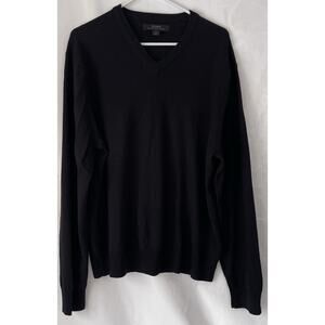 Express Mens V Neck Sweater XL Extra Fine Italian 100% Merino Wool Black
